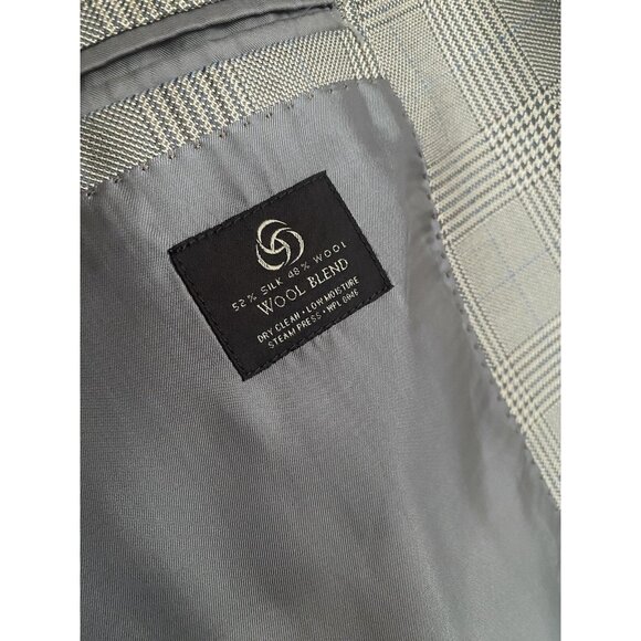 TASSO ELBA Suit Blazer Men Sz 44 Tan/Brown Checkered Plaid Sport Coat Macys - Picture 6 of 8